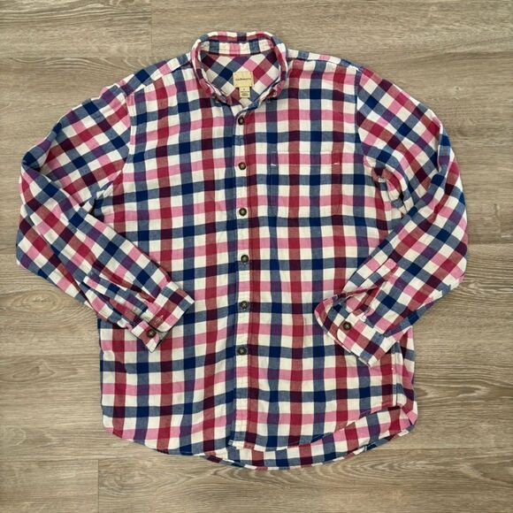 G.H.Bass and Co Regular Fit Men Blue Pink White Flanel Cotton Shirt sz L - Picture 1 of 7